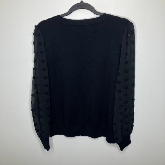 NWT LES SEREIN Rehannin Textured Sleeve Sweater Black Medium Petite MP - Picture 3 of 5